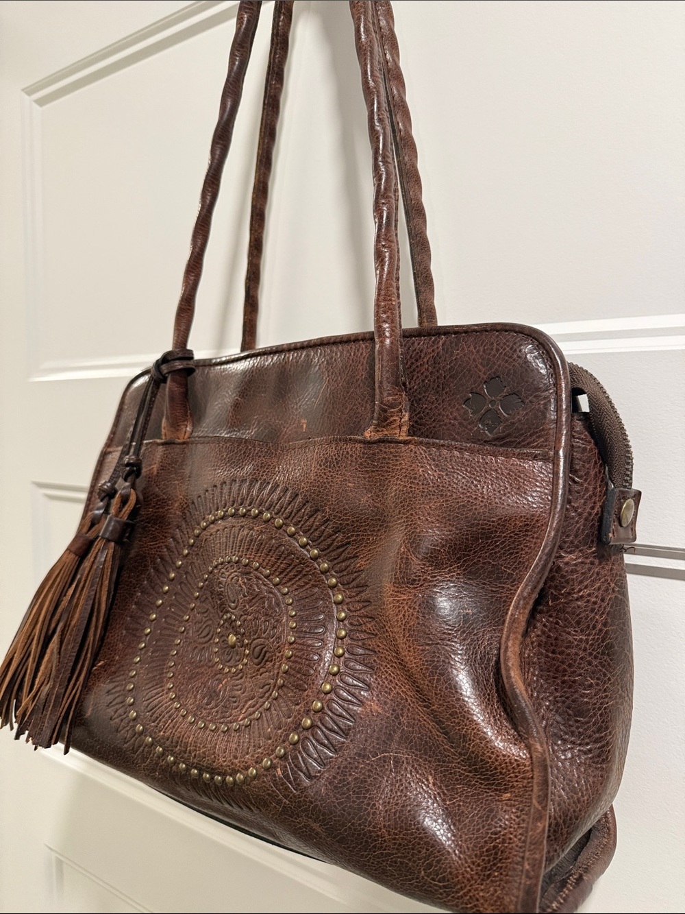 Patricia Nash Brown Leather Shoulder Bag with Tassel & Medallion - Picture 2 of 13